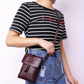 [Leather Crossbody Bag] Genuine Leather Women's Crossbody Bag | Multiple Compartments, Detachable Adjustable Strap, Magnetic Closure, Coffee Brown Tassel Detailing, Polyester Lining - Casual Everyday Shoulder Bag