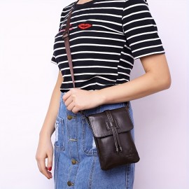 [Leather Crossbody Bag] Genuine Leather Women's Crossbody Bag | Multiple Compartments, Detachable Adjustable Strap, Magnetic Closure, Coffee Brown Tassel Detailing, Polyester Lining - Casual Everyday Shoulder Bag