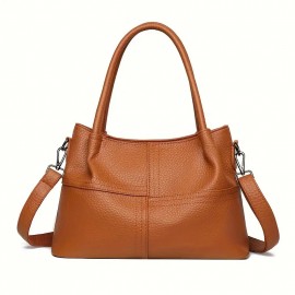 Black Lychee Pattern Women's Handbag, Dual-Use Tote and Crossbody Bag for Mom with Large Capacity & Multiple Compartments - Vintage Textured Shoulder Purse Suitable for Office Workplace Daily Shopping Casually Outing Moms with s Light Business Occasions