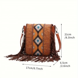 Perfect Casual Vintage Bohemian Style Rivet Crossbody Bag with Tassel Decor, Stitching, Phone Lipstick Coin Compartments for Daily Use, Best Gifts for Carnaval