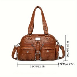 Women'S Vintage Y2K Punk Handbag with Multiple Pockets - Gothic Punk Style Tote Bag, Golden-Tone Hardware & Chain Strap, Zipper Closure, Polyester, For Everyday & Special Events - Retro Women'S Purse, Party Accessory, Edgy Fashion