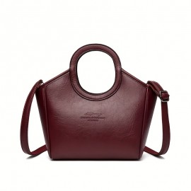 Burgundy/Black/Olive Green/Coffee Brown/Light Brown/Ivory Vintage Women's Shoulder Bag - Stylish Casual Shopping Handbag with Detachable Strap, Zip Closure, and Nylon Lining, Travel Shoulder Purse | Minimalistic Branding | Oiled Edge Construction, Novelty Purse