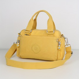 BO Women's Korean- Inspired Multi-Pocket Crossbody Bag - Lightweight Nylon Messenger Purse with Adjustable Wide Strap, Golden-Tone Hardware & Korean Brand Logo-Like Emblem, Mustard Yellow/Dark Blue/ Grey/Navy, School, Travel,