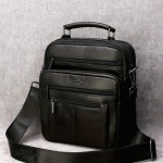 Men'S Genuine Leather Crossbody Bag - Casual Business Style, High-End Texture, Multi-Functional Large Capacity Shoulder Bag with Adjustable Strap, Black, Daily Commute Essentials | Sleek Black Bag | Secure Zipper Closure