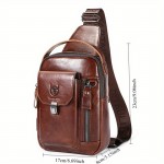 Men'S Genuine Leather Chest Bag - Adjustable Strap, Multiple Compartments for iPad & Tablets, Casual Crossbody Design for Daily Commute & Work, Leather Purse