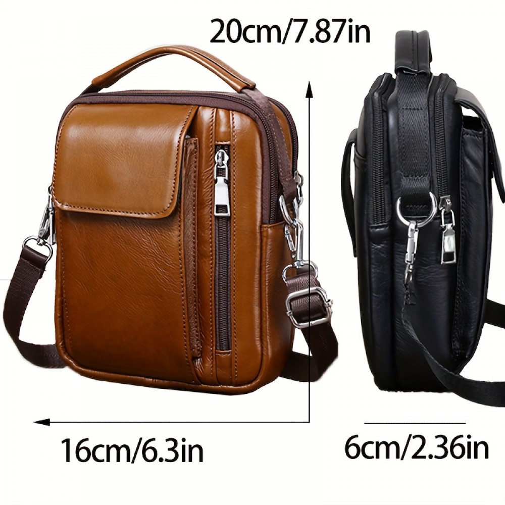Men'S Genuine Leather Crossbody Bag - Adjustable Strap, Multiple Compartments, Zipper Closure, Black & Brown Options, Perfect for Everyday Use, Secure Travel Bag | Sleek Shoulder Bag | Durable Zipper Closure, Busy Professionals, Small Crossbody Bag, Mini Shoulder Bag for Men, Chains for Cross Bag, Wallet Crossbody Bag for Men, Business Travelers