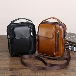 Men'S Genuine Leather Crossbody Bag - Adjustable Strap, Multiple Compartments, Zipper Closure, Black & Brown Options, Perfect for Everyday Use, Secure Travel Bag | Sleek Shoulder Bag | Durable Zipper Closure, Busy Professionals, Small Crossbody Bag, Mini Shoulder Bag for Men, Chains for Cross Bag, Wallet Crossbody Bag for Men, Business Travelers