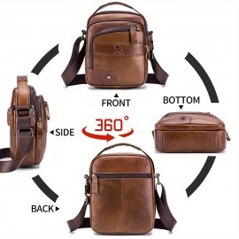 Genuine Leather Crossbody Bag with Adjustable Strap & Multiple Pockets - Deep Brown Vertical Unisex Shoulder Bag for Men & Women, Durable Everyday Commute & Holiday Gifts (Valentine's Day, Father's Day, Christmas), Crossbody Purse, Soft Texture Leather, Casual Outing, Sleek Design, Premium Material, Men's Accessory