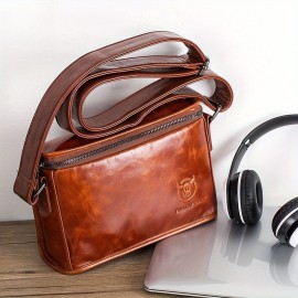 Men's Full-Grain Cowhide Leather Crossbody Bag - Adjustable Strap, Golden-Tone Hardware & Snap Closure, iPad & Phone Compartment - Retro Casual & Business Multifunctional Small Square Shoulder Bag (Black, Durable Everyday Carry)