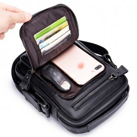 Double-layer business crossbody bag, portable shoulder bag casual bag, unisex Genuine Leather crossbody, top layer Genuine Leather square bag, Genuine Leather single-shoulder handbag, suitable for Valentine's Day, Teacher's Day, back-to-school, graduation, and Christmas gifts