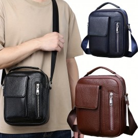 Genuine Leather Men'S Crossbody Bag with Adjustable Strap - Sleek Black Shoulder Bag for Travel, Commuting & Daily Use, Secure Buckle Closure, Perfect Christmas Gift, Travel Bag, Minimalist Design, Durable Construction