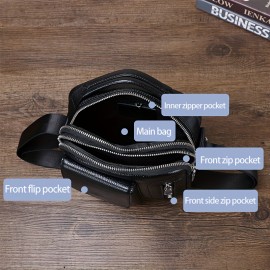 Genuine Leather Men'S Crossbody Bag with Adjustable Strap - Sleek Black Shoulder Bag for Travel, Commuting & Daily Use, Secure Buckle Closure, Perfect Christmas Gift, Travel Bag, Minimalist Design, Durable Construction