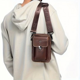 Men's Genuine Leather Crossbody Bag with Adjustable Strap - Brown One Shoulder Backpack, Front Flap Closure & Metal Eyelets - Compact Everyday, Motorcycle, Formal Bag - Sturdy First-Layer Cowhide Construction for Men, Secure Travel Pouch, Vintage Aesthetic