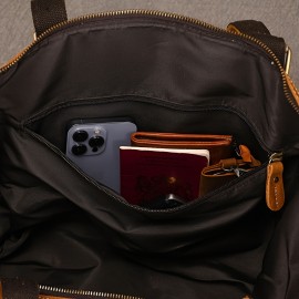 Men's Genuine Leather Travel Duffel Bag, 20 Inch Vintage Carry-On, Large Capacity, Commuter Style, No Wash, Adjustable Strap, Unprinted, Handheld & Shoulder Bag