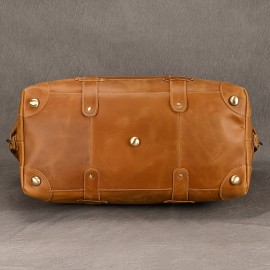 Men's Genuine Leather Travel Duffel Bag, 20 Inch Vintage Carry-On, Large Capacity, Commuter Style, No Wash, Adjustable Strap, Unprinted, Handheld & Shoulder Bag