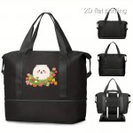 1pc Men's Stylish Large Capacity Yoga Gym Tote Bag with Pomeranian & Floral Design, Wet/Dry Separation, Black Fabric Handbag for Daily Use & Fitness