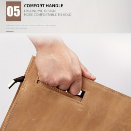 Vintage Genuine Leather Briefcase - Retro A4 Document Holder, Stylish Shoulder & Crossbody Bag for Men, Deep Brown Crazy Horse Leather with Golden Buckle, Perfect for Daily Commute & Professional Use, Leather Purse