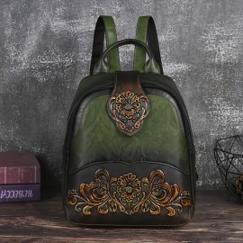 Women's Vintage Western Boho Backpack - Large Capacity Handbag with Floral & Lace-like Paisley Print, Adjustable Shoulder Straps, Golden-Tone Hardware (Coffee/Dark Brown/Tortoiseshell),, Travel