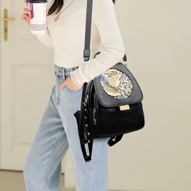 XY BAG Women's Fashion Backpack Ethnic Style Elegant Anti-Theft Lightweight Bag - Chic Pattern, Bohemian, Large Capacity, Adjustable Shoulder Straps, Tassel Detail, PU Material, Perfect for Travel and Daily Use