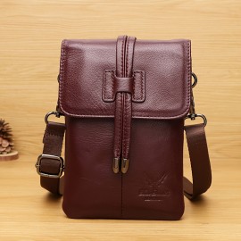 [Leather Crossbody Bag] Genuine Leather Women's Crossbody Bag | Multiple Compartments, Detachable Adjustable Strap, Magnetic Closure, Coffee Brown Tassel Detailing, Polyester Lining - Casual Everyday Shoulder Bag