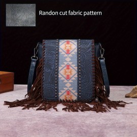 Perfect Casual Vintage Bohemian Style Rivet Crossbody Bag with Tassel Decor, Stitching, Phone Lipstick Coin Compartments for Daily Use, Best Gifts for Carnaval