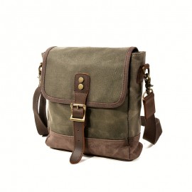 Men's Vintage Olive Green Canvas Crossbody Bag - Large Capacity Adjustable Shoulder Strap, Golden-Tone Hardware & Snap Closure, Casual Outdoor Travel Backpack Purse for,, Everyday Use (Army Green, Durable Canvas)
