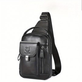 Men'S Genuine Leather Chest Bag - Adjustable Strap, Multiple Compartments for iPad & Tablets, Casual Crossbody Design for Daily Commute & Work, Leather Purse