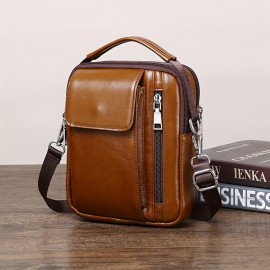 Men'S Genuine Leather Crossbody Bag - Adjustable Strap, Multiple Compartments, Zipper Closure, Black & Brown Options, Perfect for Everyday Use, Secure Travel Bag | Sleek Shoulder Bag | Durable Zipper Closure, Busy Professionals, Small Crossbody Bag, Mini Shoulder Bag for Men, Chains for Cross Bag, Wallet Crossbody Bag for Men, Business Travelers