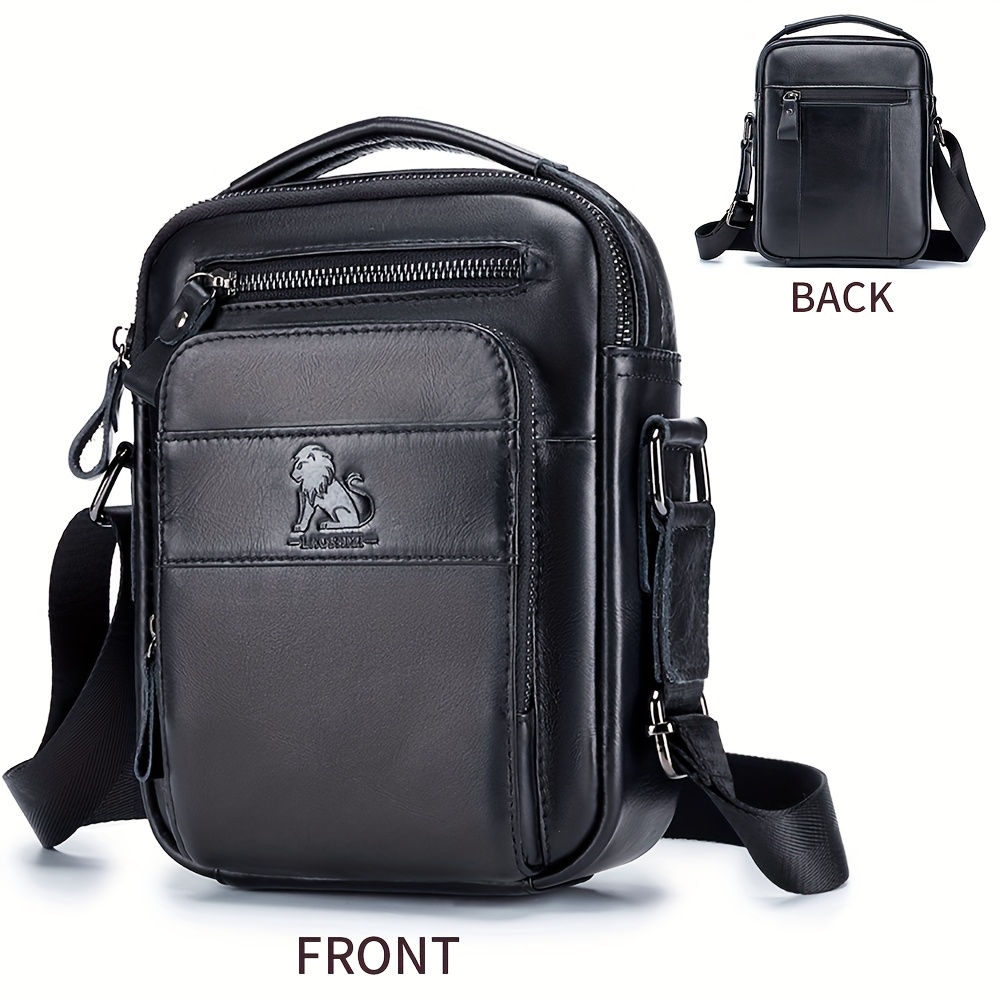 Double-layer business crossbody bag, portable shoulder bag casual bag, unisex Genuine Leather crossbody, top layer Genuine Leather square bag, Genuine Leather single-shoulder handbag, suitable for Valentine's Day, Teacher's Day, back-to-school, graduation, and Christmas gifts