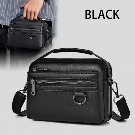 Men'S Minimalist Shoulder Bag, Black Crossbody Messenger Handbag with Adjustable Strap for Daily Commute, No Wash, No Print Design